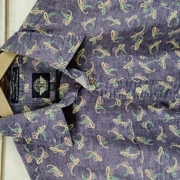 DOCKERS Short Sleeve Purple/Green Summer Button Up Shirt Size Large - Picture 2 of 8